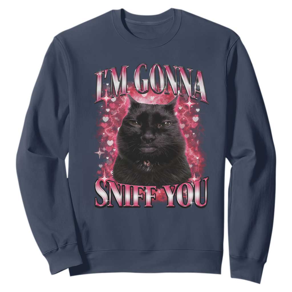 I'm Gonna Sniff You Sweatshirt Funny Black Cat Meme TS14 Navy Print Your Wear