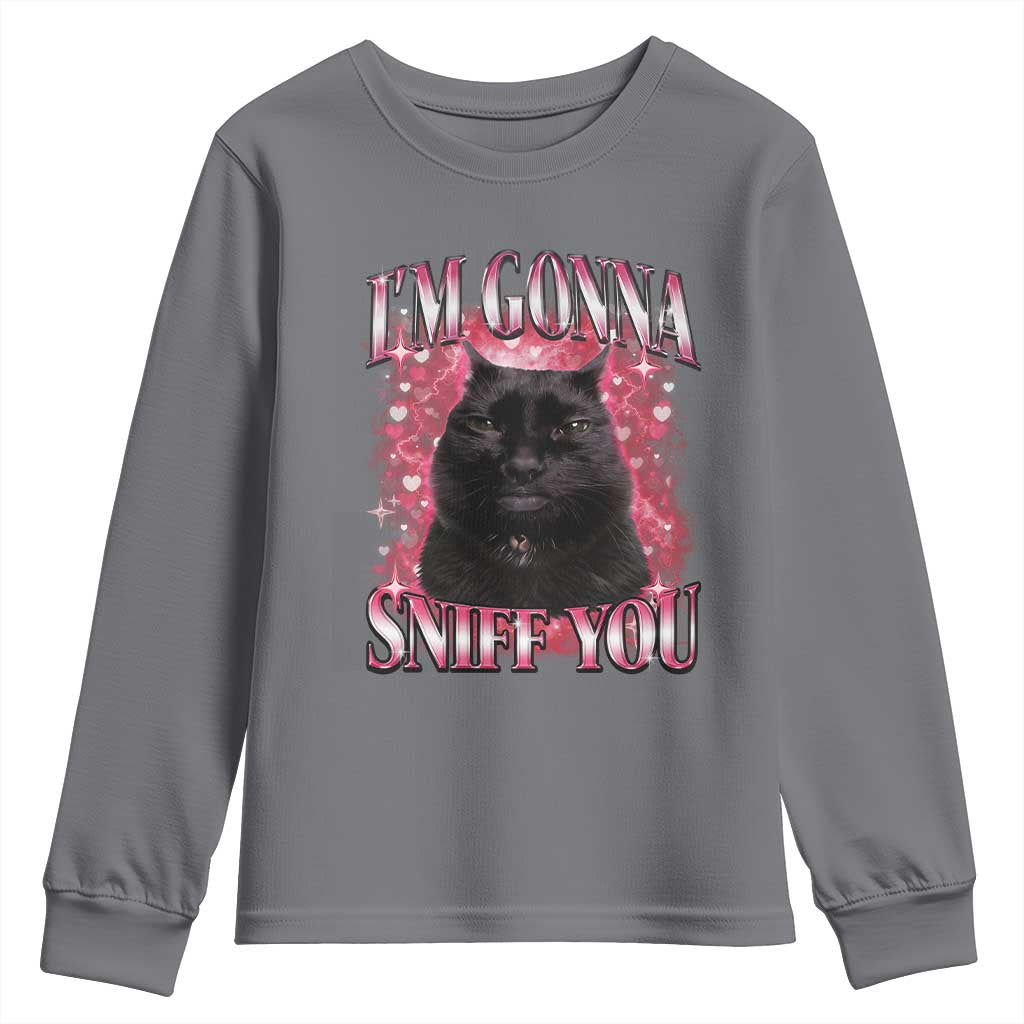 I'm Gonna Sniff You Youth Sweatshirt Funny Black Cat Meme TS14 Charcoal Print Your Wear