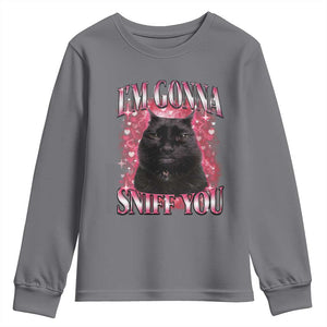 I'm Gonna Sniff You Youth Sweatshirt Funny Black Cat Meme TS14 Charcoal Print Your Wear