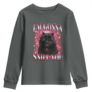 I'm Gonna Sniff You Youth Sweatshirt Funny Black Cat Meme TS14 Dark Heather Print Your Wear
