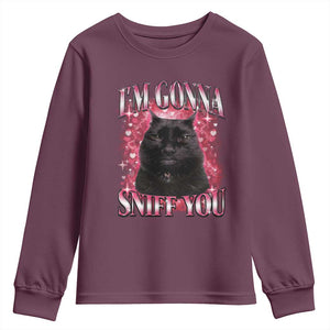 I'm Gonna Sniff You Youth Sweatshirt Funny Black Cat Meme TS14 Maroon Print Your Wear