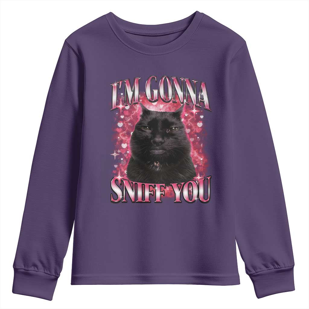I'm Gonna Sniff You Youth Sweatshirt Funny Black Cat Meme TS14 Purple Print Your Wear