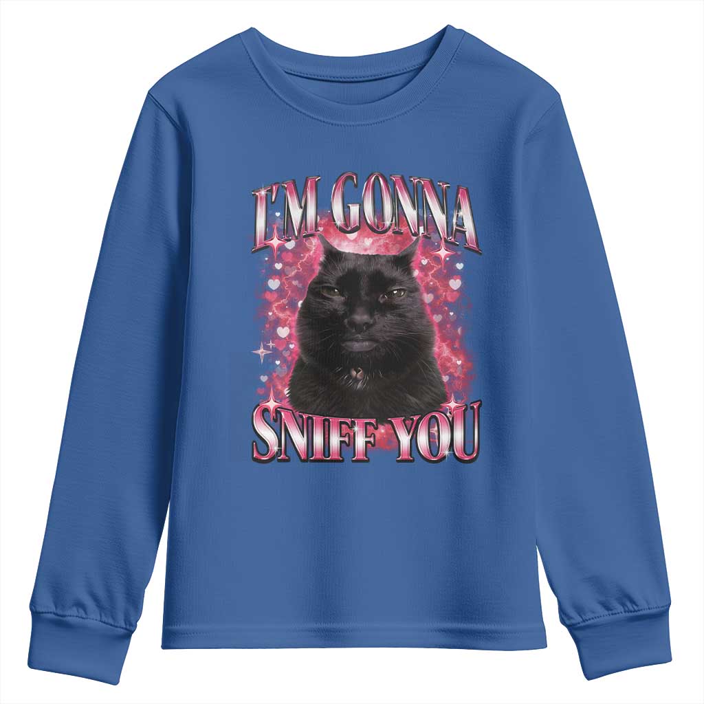 I'm Gonna Sniff You Youth Sweatshirt Funny Black Cat Meme TS14 Royal Blue Print Your Wear