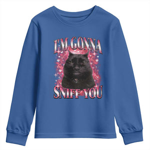 I'm Gonna Sniff You Youth Sweatshirt Funny Black Cat Meme TS14 Royal Blue Print Your Wear