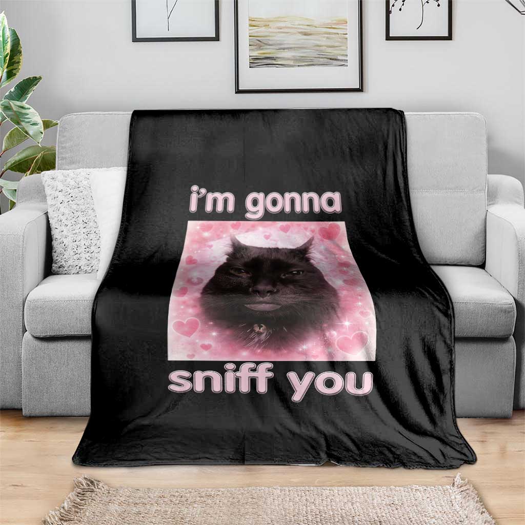 I'm Gonna Sniff You Throw Blanket Funny Black Cat Brainrot Meme TS14 Print Your Wear