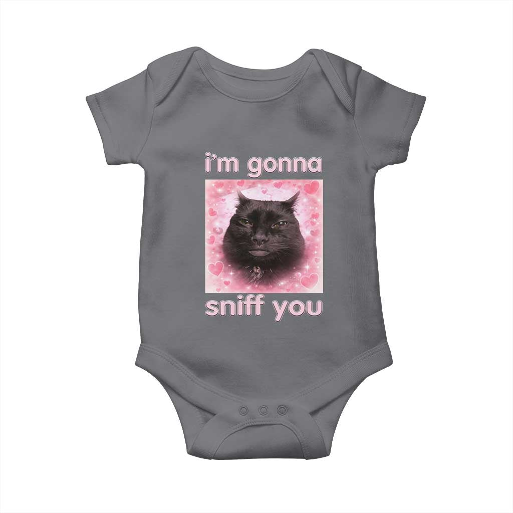 I'm Gonna Sniff You Baby Onesie Funny Black Cat Brainrot Meme TS14 Charcoal Print Your Wear