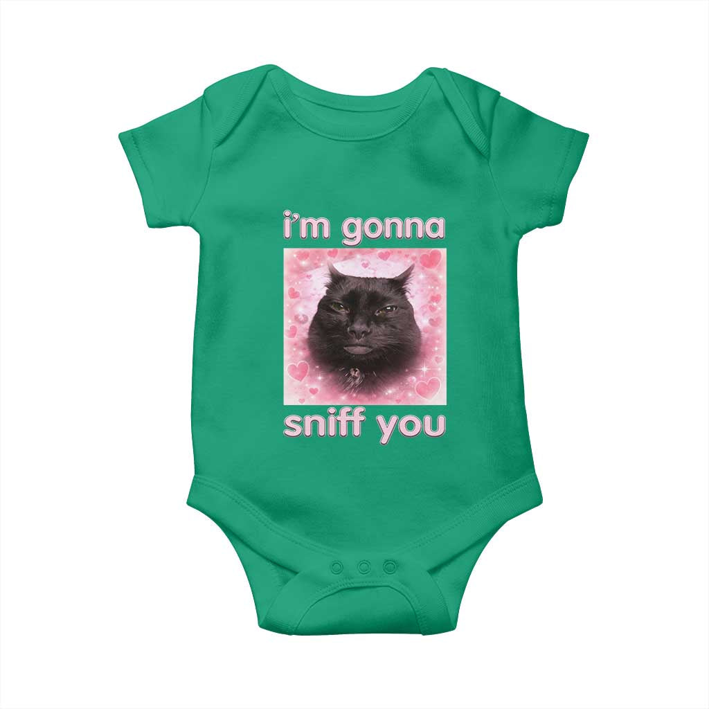 I'm Gonna Sniff You Baby Onesie Funny Black Cat Brainrot Meme TS14 Irish Green Print Your Wear