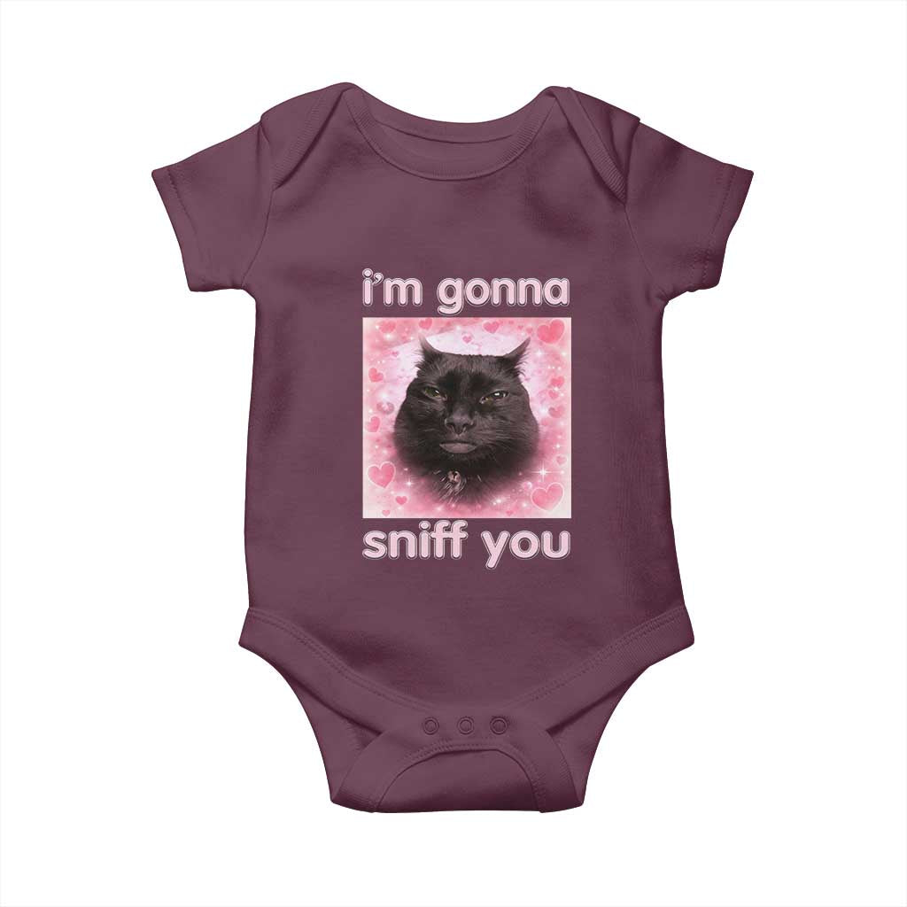 I'm Gonna Sniff You Baby Onesie Funny Black Cat Brainrot Meme TS14 Maroon Print Your Wear
