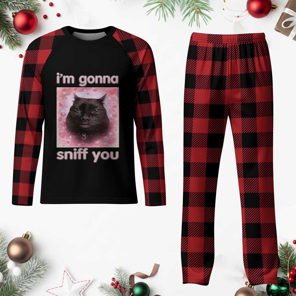 I'm Gonna Sniff You Plaid Pajama Set Funny Black Cat Brainrot Meme TS14 Buffalo Plaid Print Your Wear