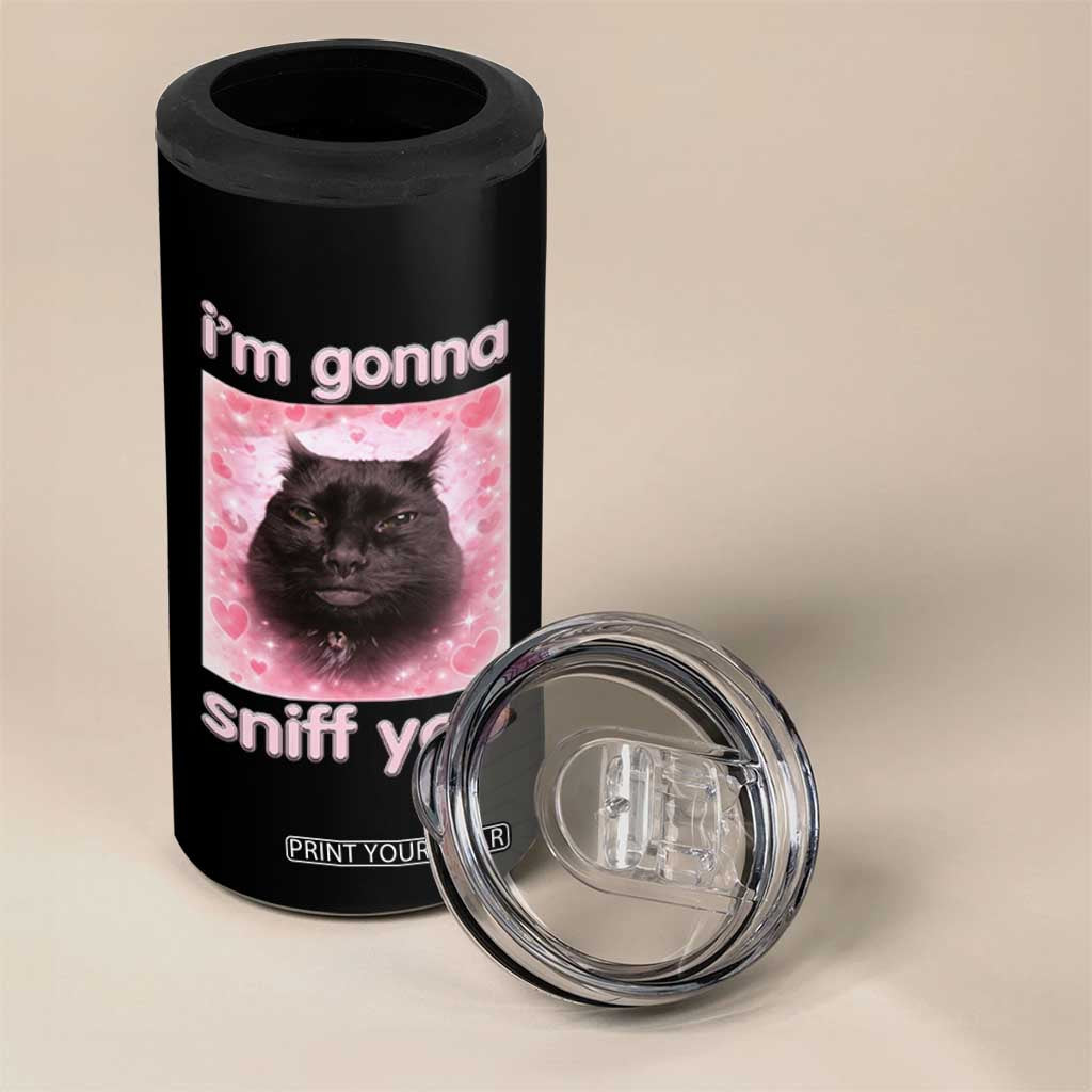 I'm Gonna Sniff You 4 in 1 Can Cooler Tumbler Funny Black Cat Brainrot Meme TS14 Print Your Wear