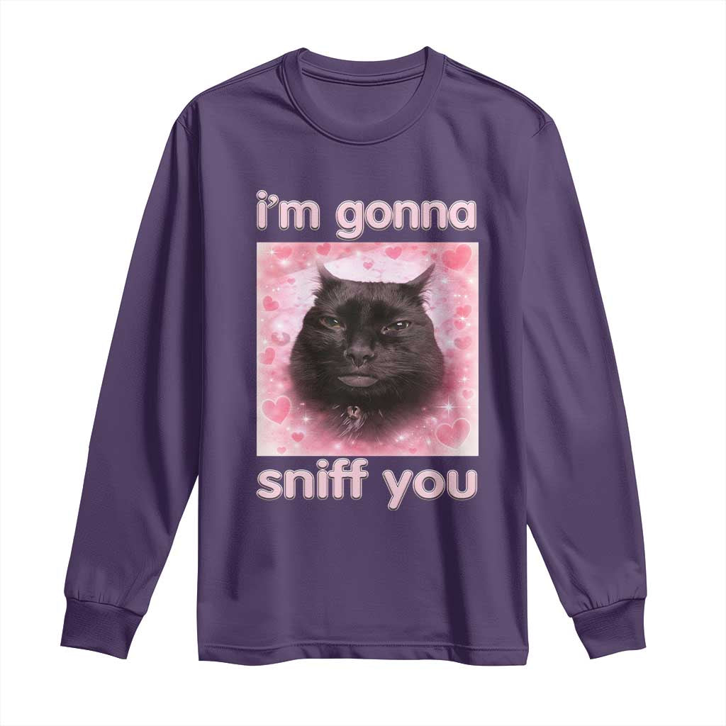 I'm Gonna Sniff You Long Sleeve Shirt Funny Black Cat Brainrot Meme TS14 Purple Print Your Wear