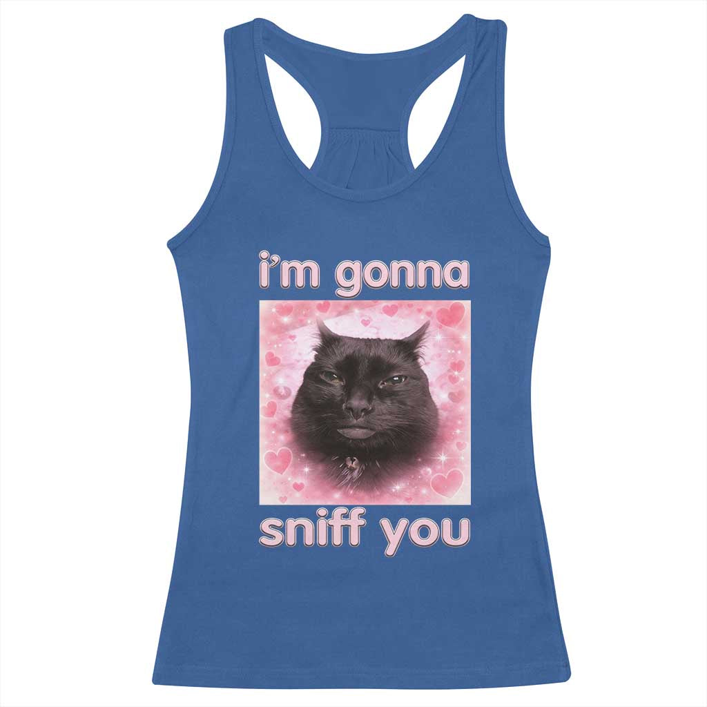 I'm Gonna Sniff You Racerback Tank Top Funny Black Cat Brainrot Meme TS14 Royal Blue Print Your Wear