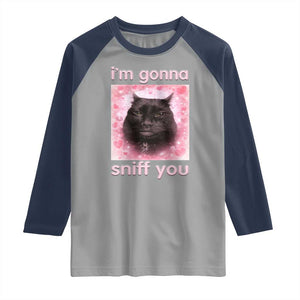I'm Gonna Sniff You Raglan Shirt Funny Black Cat Brainrot Meme TS14 Sport Gray Navy Print Your Wear