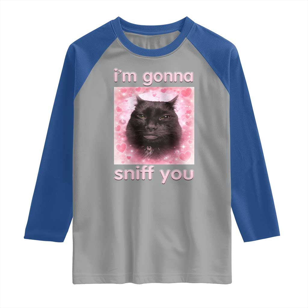 I'm Gonna Sniff You Raglan Shirt Funny Black Cat Brainrot Meme TS14 Sport Gray Royal Print Your Wear