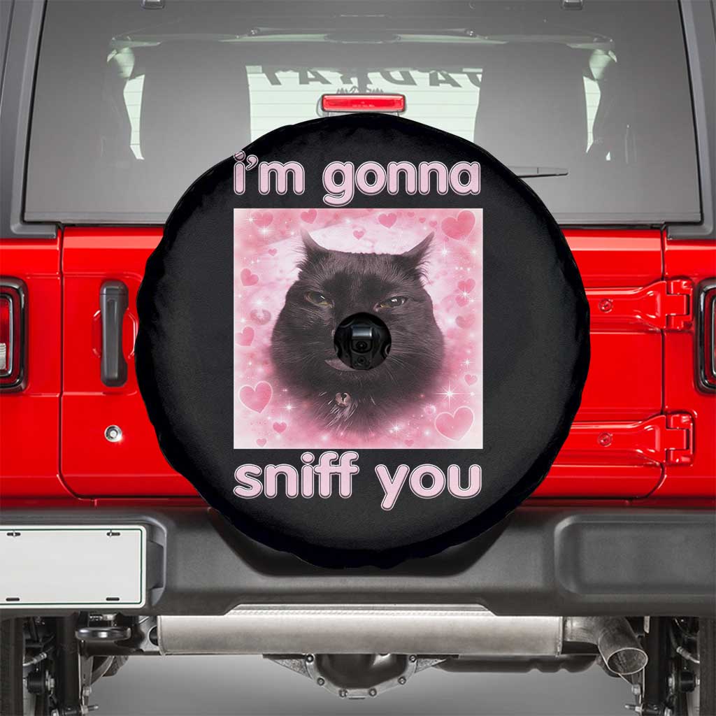 I'm Gonna Sniff You Spare Tire Cover Funny Black Cat Brainrot Meme TS14 Black Print Your Wear