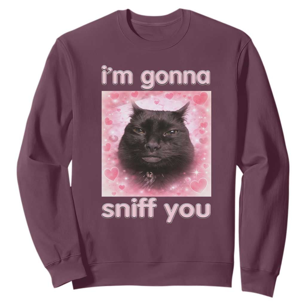 I'm Gonna Sniff You Sweatshirt Funny Black Cat Brainrot Meme TS14 Maroon Print Your Wear