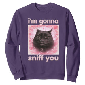 I'm Gonna Sniff You Sweatshirt Funny Black Cat Brainrot Meme TS14 Purple Print Your Wear