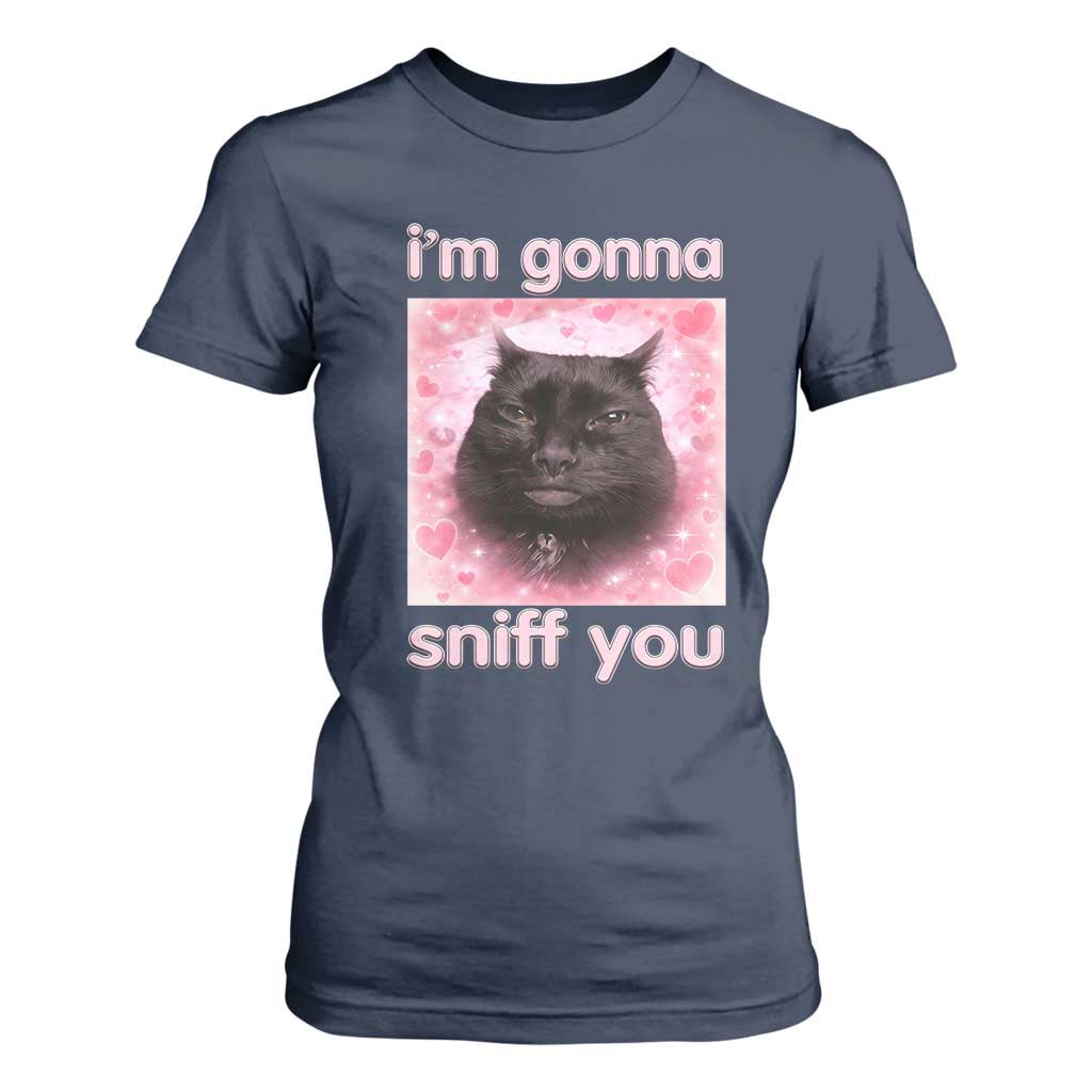 I'm Gonna Sniff You T Shirt For Women Funny Black Cat Brainrot Meme TS14 Navy Print Your Wear
