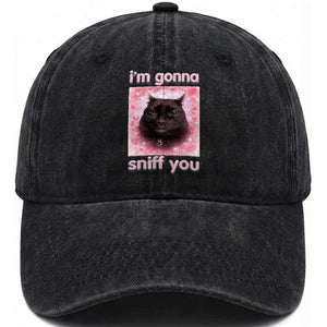 I'm Gonna Sniff You Washed Cotton Baseball Cap Funny Black Cat Brainrot Meme TS14 Washed Cap Universal Fit Black Print Your Wear