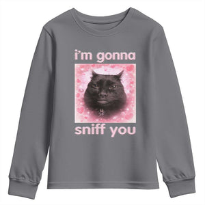 I'm Gonna Sniff You Youth Sweatshirt Funny Black Cat Brainrot Meme TS14 Charcoal Print Your Wear