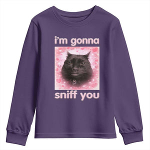 I'm Gonna Sniff You Youth Sweatshirt Funny Black Cat Brainrot Meme TS14 Purple Print Your Wear