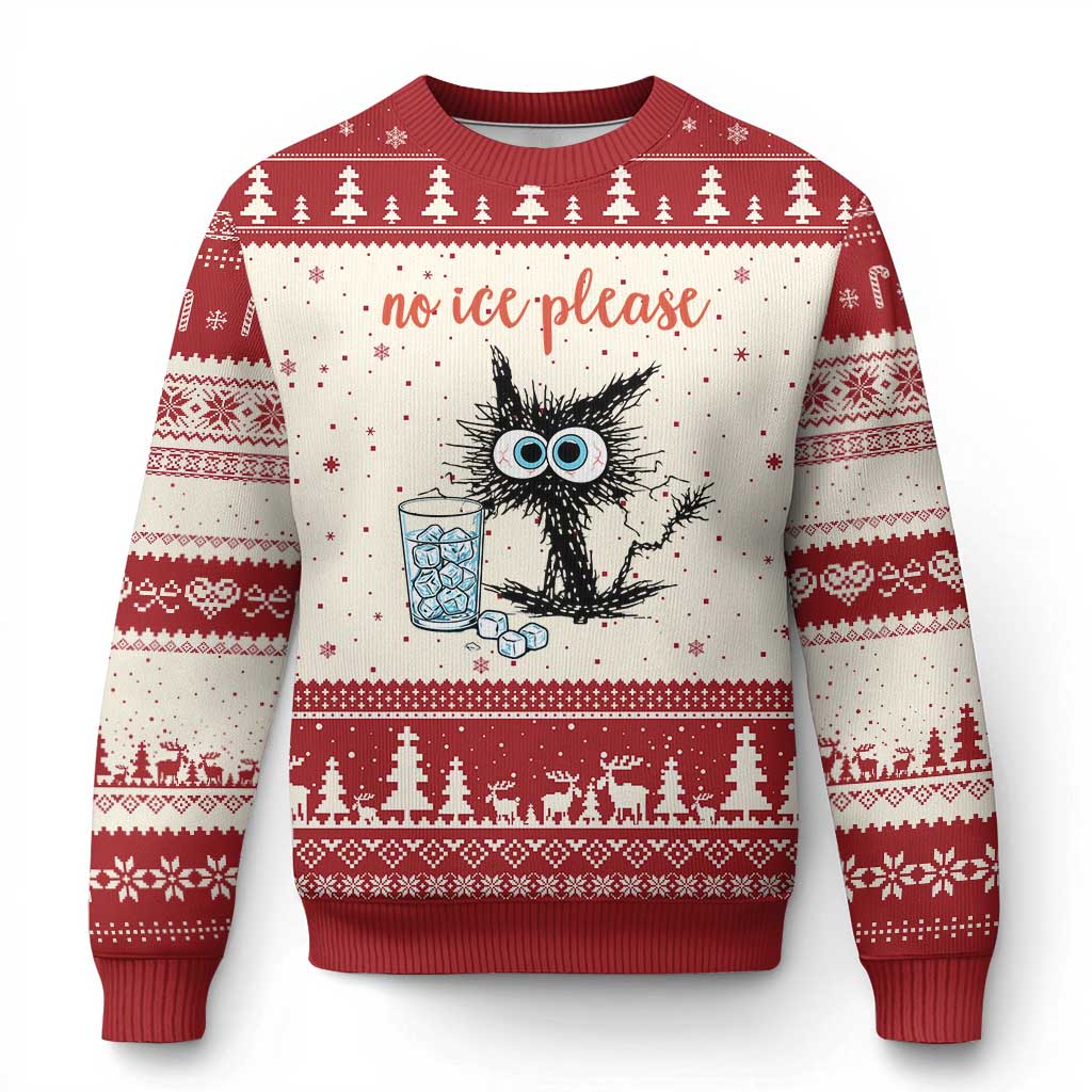 No Ice Please Ugly Christmas Sweater Funny Black Cat Sarcastic Abolish ICE Meme TS14 Beige Red Print Your Wear