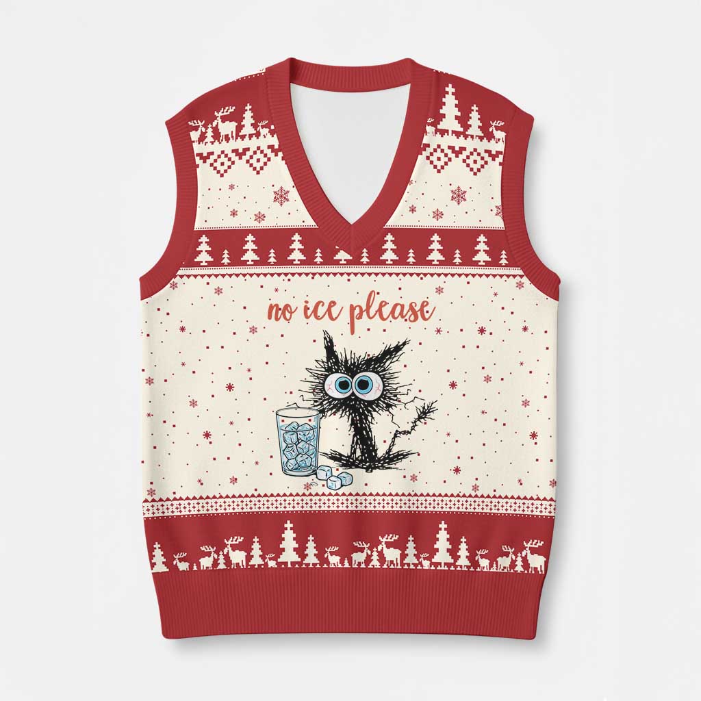 No Ice Please V-Neck Knit Sweater Vest Funny Black Cat Sarcastic Abolish ICE Meme TS14 Beige Red Print Your Wear