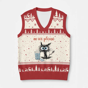No Ice Please V-Neck Knit Sweater Vest Funny Black Cat Sarcastic Abolish ICE Meme TS14 Beige Red Print Your Wear