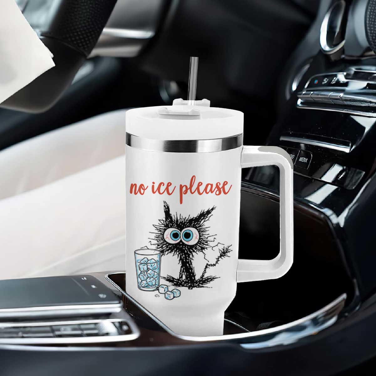 No Ice Please Tumbler With Handle Funny Black Cat Sarcastic Abolish ICE Meme TS14 Print Your Wear