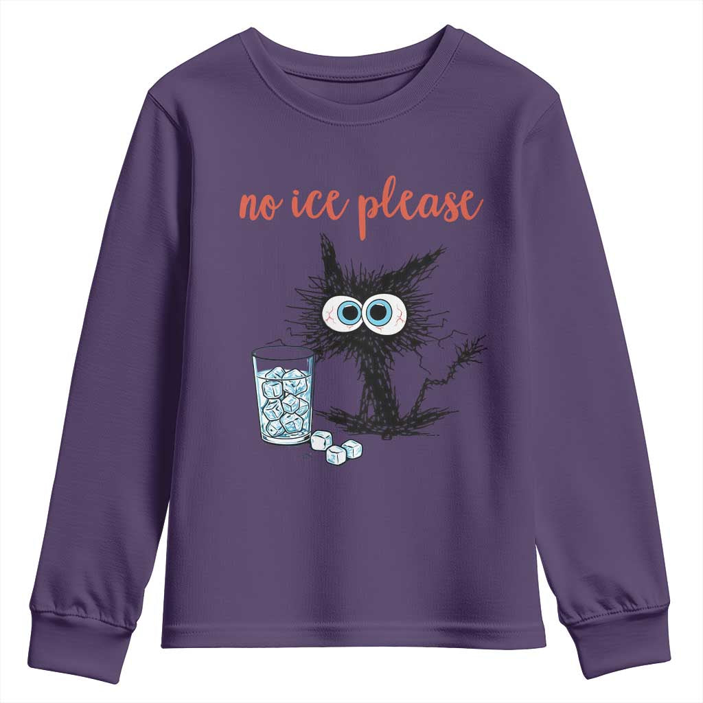 No Ice Please Youth Sweatshirt Funny Black Cat Sarcastic Abolish ICE Meme TS14 Purple Print Your Wear