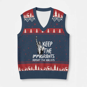 Keep The Immigrants Deport The Racists V-Neck Knit Sweater Vest Statue Of Liberty Anti Racism TS14 Navy Red Print Your Wear