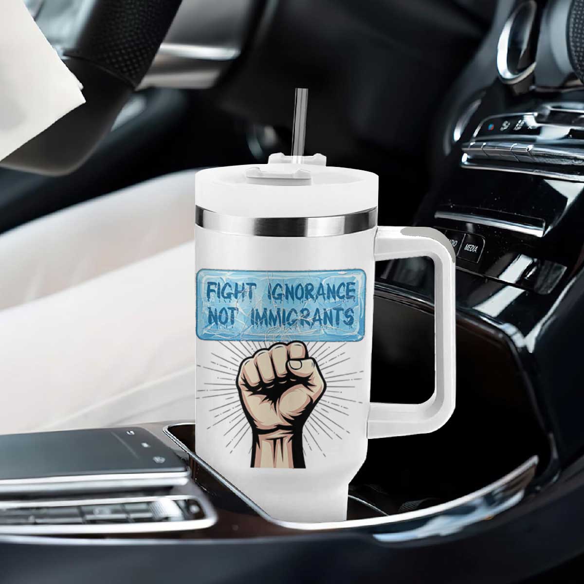 Fight Ignorance Not Immigrants Tumbler With Handle Antiracist Human Rights Political Protest Anti ICE TS14 Print Your Wear