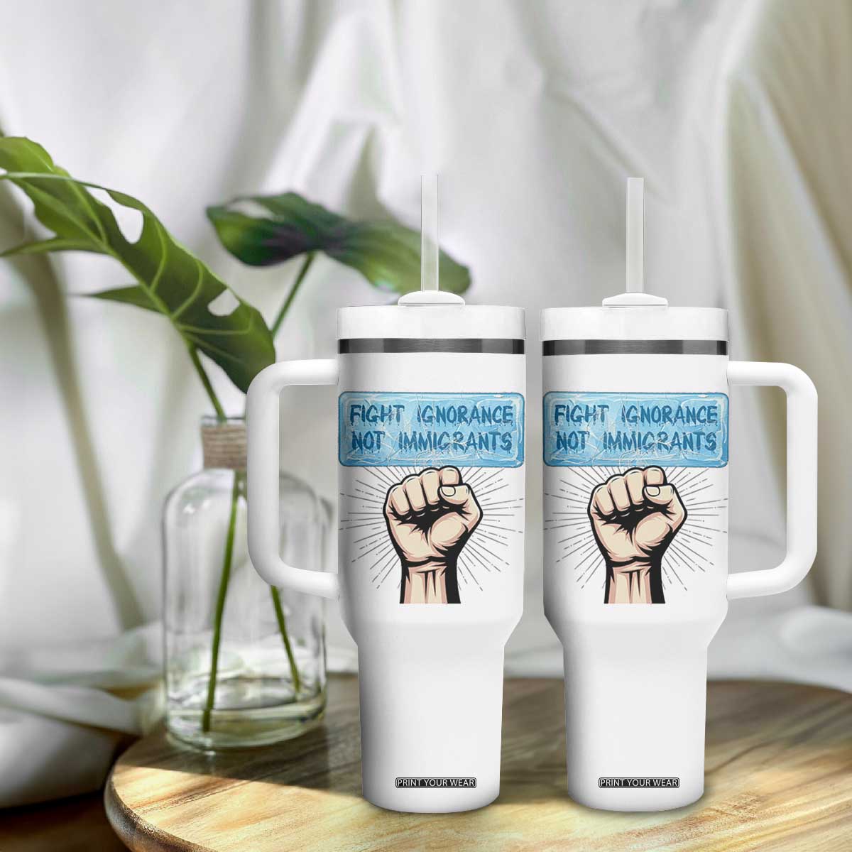 Fight Ignorance Not Immigrants Tumbler With Handle Antiracist Human Rights Political Protest Anti ICE TS14 Print Your Wear