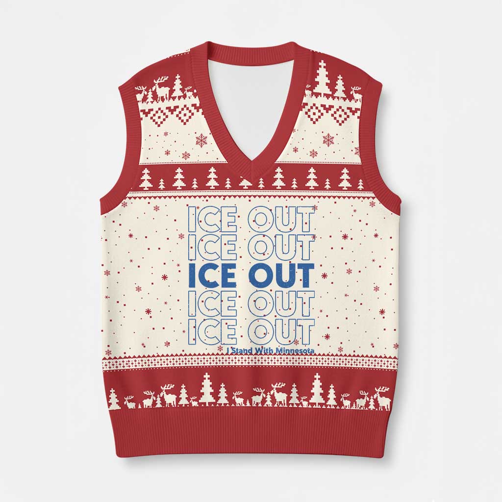 ICE Out V-Neck Knit Sweater Vest I Stand With Minnesota Minneapolis Anti ICE TS14 Beige Red Print Your Wear