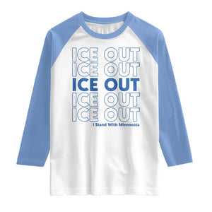 ICE Out Raglan Shirt I Stand With Minnesota Minneapolis Anti ICE TS14 White Carolina Blue Print Your Wear