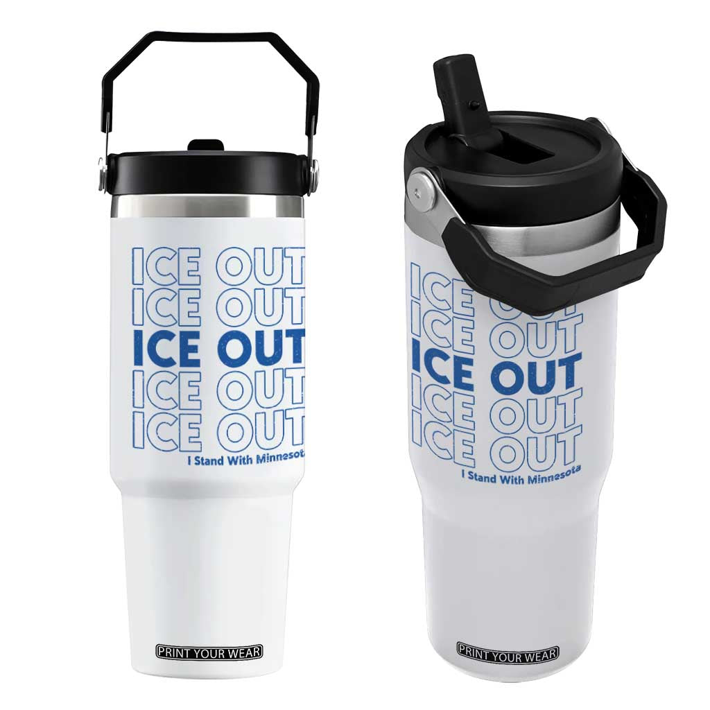 ICE Out Flip Straw Tumbler I Stand With Minnesota Minneapolis Anti ICE TS14 One Size: 30 oz White Print Your Wear