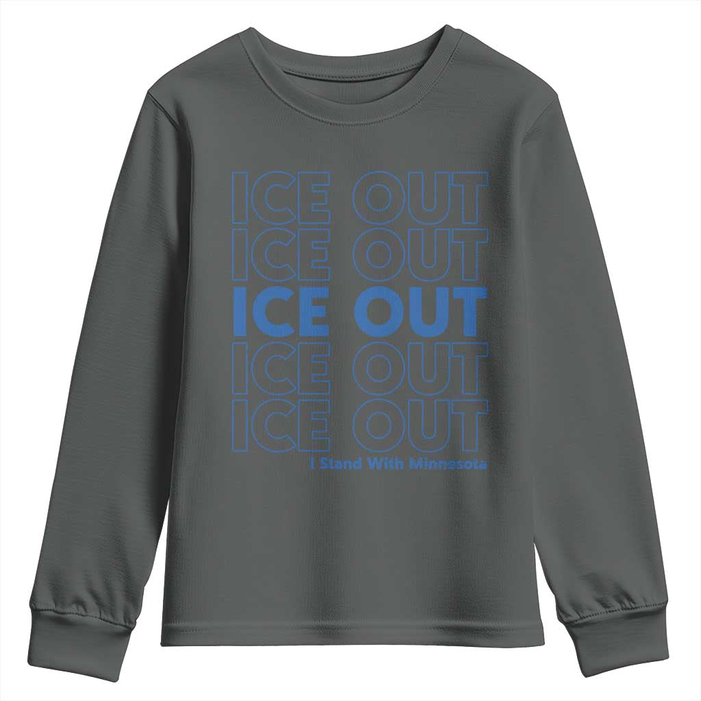 ICE Out Youth Sweatshirt I Stand With Minnesota Minneapolis Anti ICE TS14 Dark Heather Print Your Wear