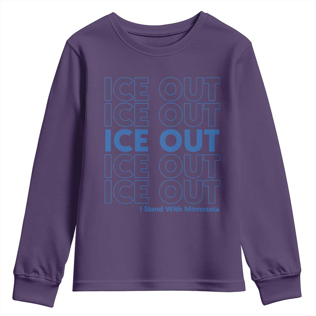 ICE Out Youth Sweatshirt I Stand With Minnesota Minneapolis Anti ICE TS14 Purple Print Your Wear