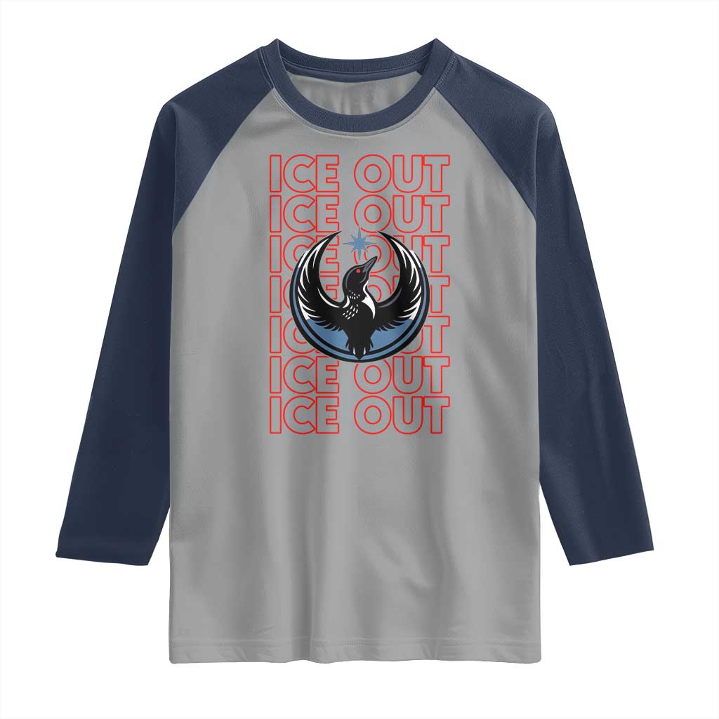 ICE Out Raglan Shirt Minneapolis Resist Anti ICE Immigration Protest TS14 Sport Gray Navy Print Your Wear