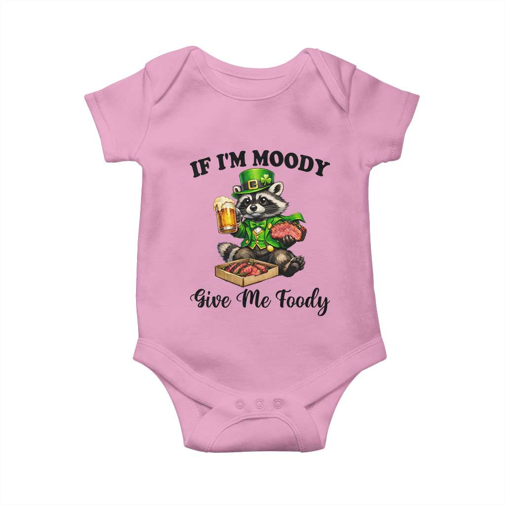 Funny Raccoon St Patricks Day Baby Onesie If I'm Moody Give Me Foody TS14 Light Pink Print Your Wear