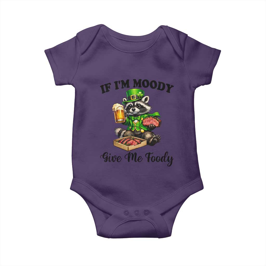 Funny Raccoon St Patricks Day Baby Onesie If I'm Moody Give Me Foody TS14 Purple Print Your Wear