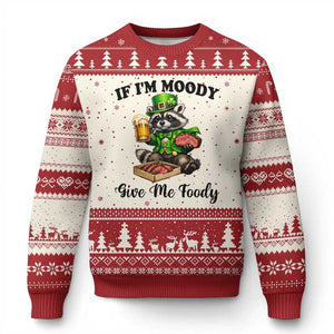 Funny Raccoon St Patricks Day Ugly Christmas Sweater If I'm Moody Give Me Foody TS14 Beige Red Print Your Wear
