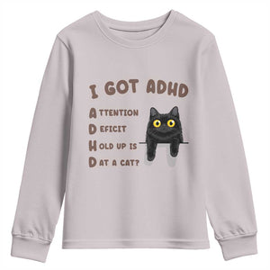 I Got ADHD is that A Cat Youth Sweatshirt Funny Cat Lover TS14 Ice Gray Print Your Wear