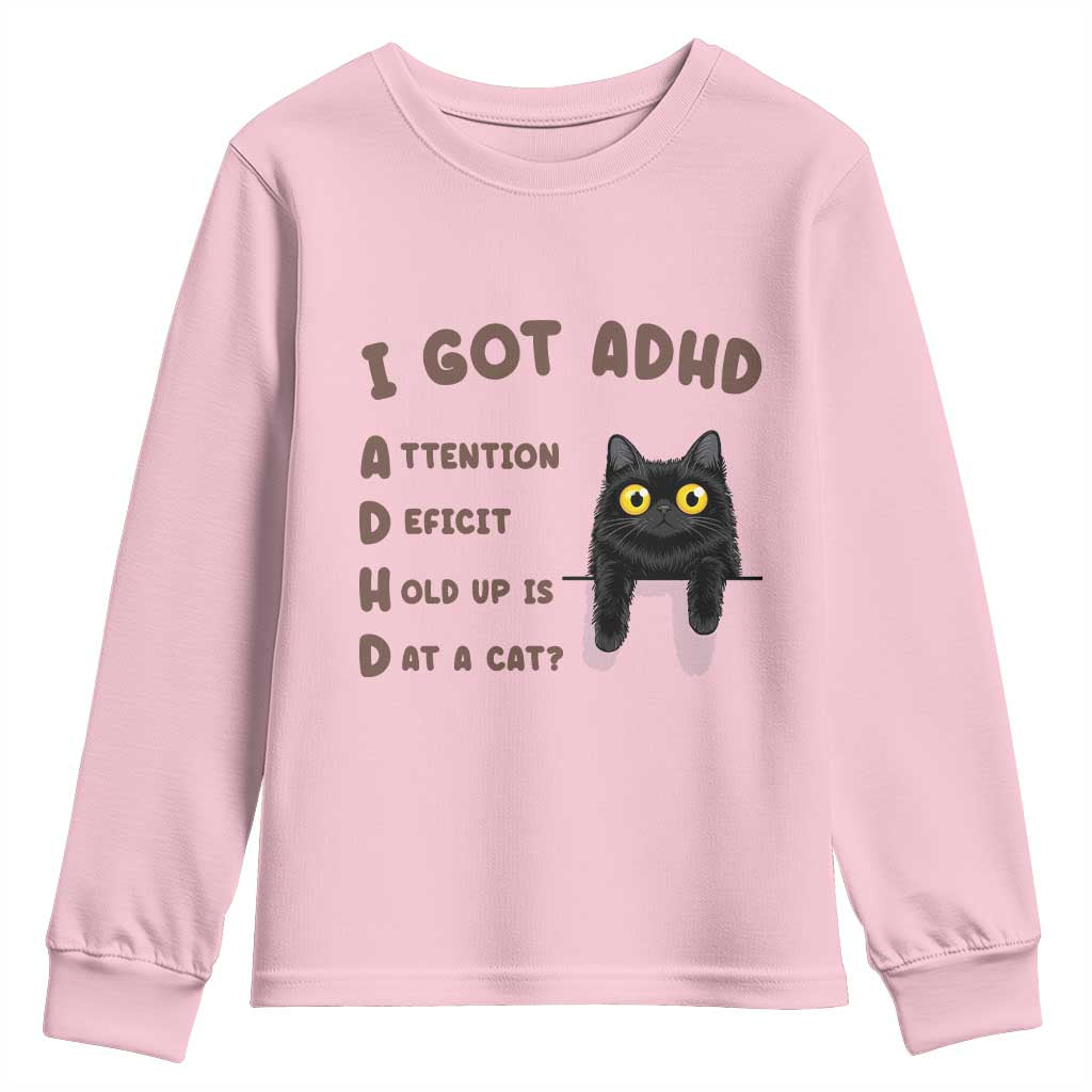 I Got ADHD is that A Cat Youth Sweatshirt Funny Cat Lover TS14 Light Pink Print Your Wear