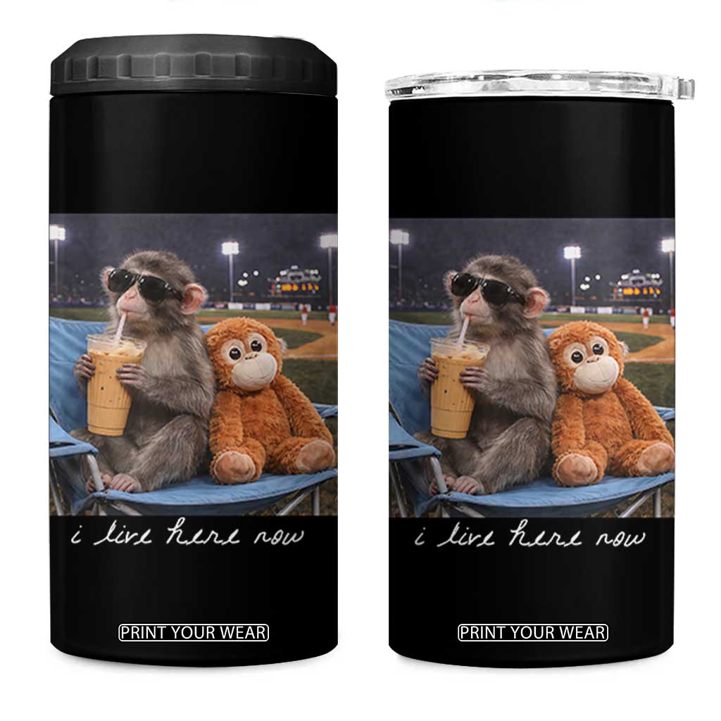 Funny Punch Monkey Baseball 4 in 1 Can Cooler Tumbler I Live Here Now Ballpark Graphic TS14 One Size: 16 oz Black Print Your Wear