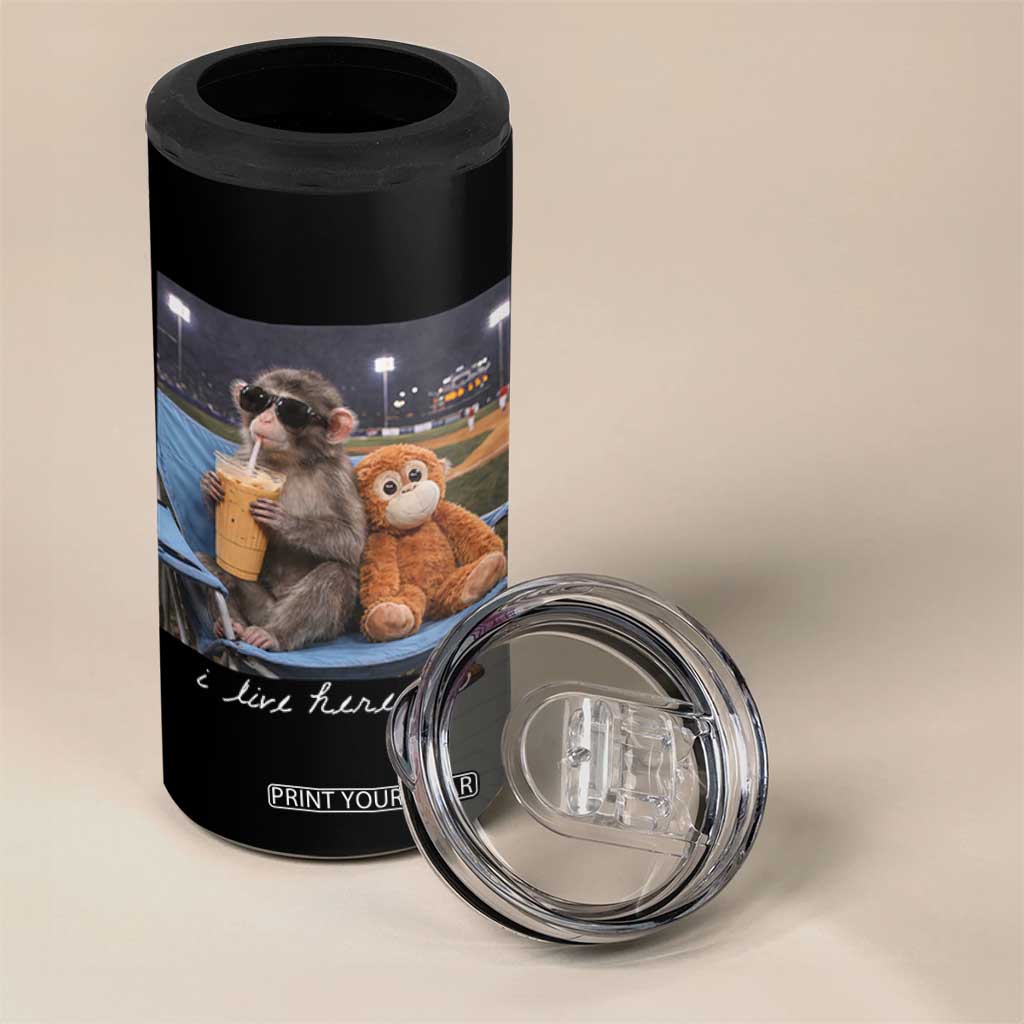 Funny Punch Monkey Baseball 4 in 1 Can Cooler Tumbler I Live Here Now Ballpark Graphic TS14 Print Your Wear