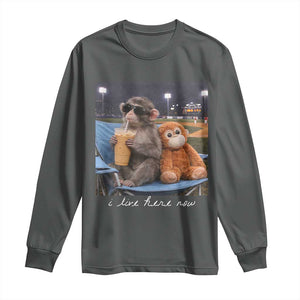 Funny Punch Monkey Baseball Long Sleeve Shirt I Live Here Now Ballpark Graphic TS14 Dark Heather Print Your Wear