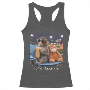 Funny Punch Monkey Baseball Racerback Tank Top I Live Here Now Ballpark Graphic TS14 Dark Heather Print Your Wear