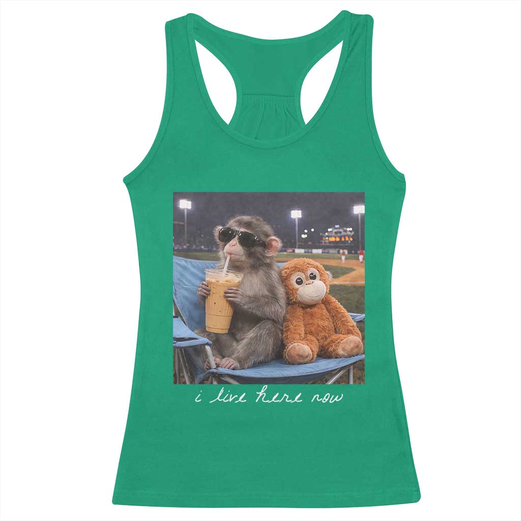 Funny Punch Monkey Baseball Racerback Tank Top I Live Here Now Ballpark Graphic TS14 Irish Green Print Your Wear