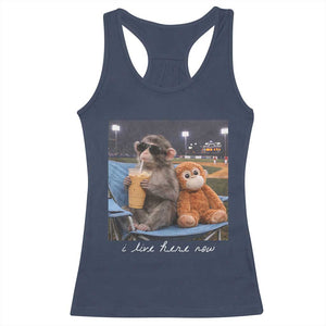 Funny Punch Monkey Baseball Racerback Tank Top I Live Here Now Ballpark Graphic TS14 Navy Print Your Wear